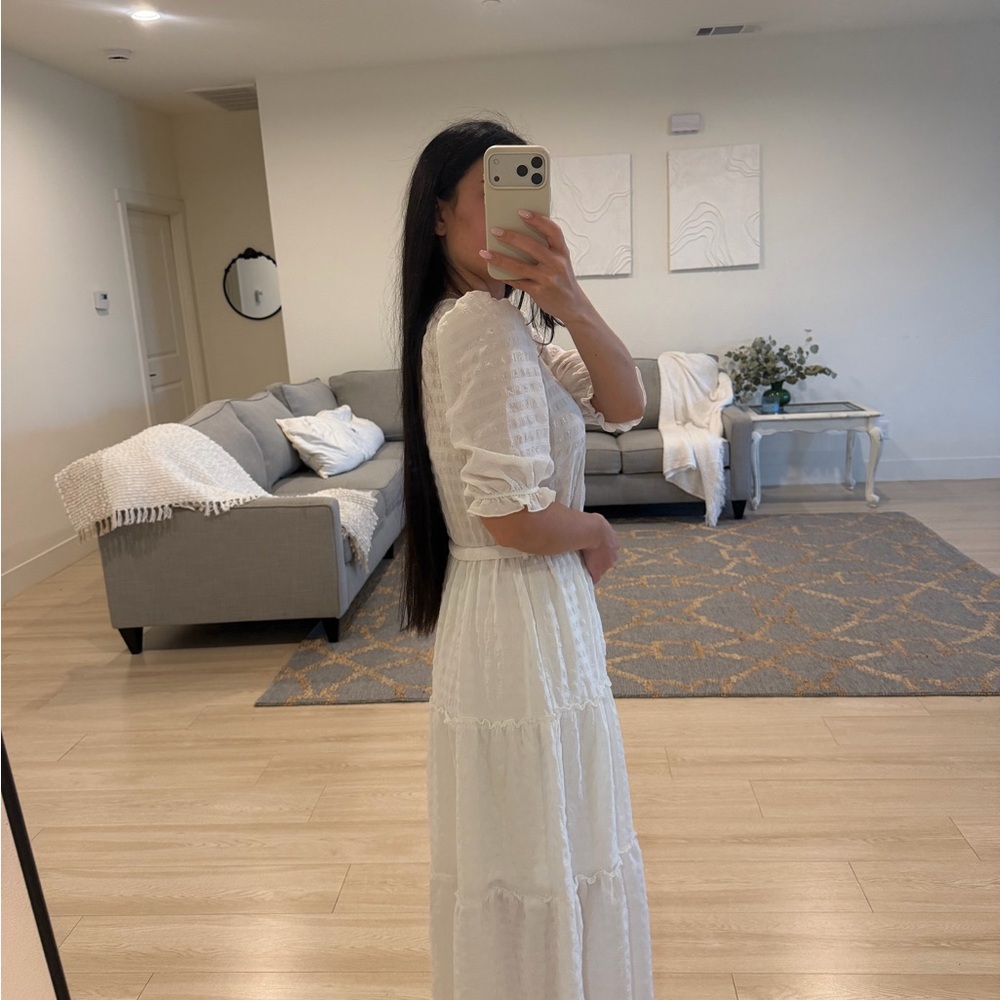 Stradivarius Cream Wrap Maxi Dress with Tie Waist - Picture 2 of 3